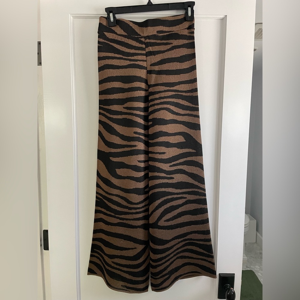Zara Animal Zebra Jacquard Knit Wide Leg Pants